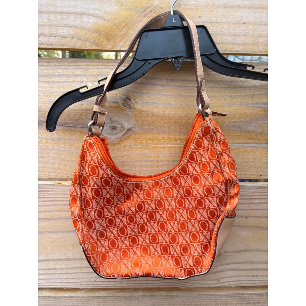 XOXO Orange Monogram Jacquard Baguette Shoulder Bag Y2K Vintage Small Hobo
